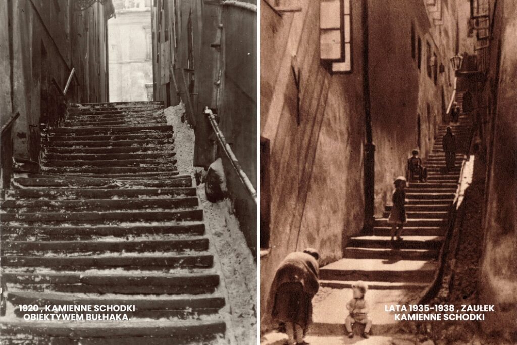 Dawne Kamienne Schodki – wygląd ulicy przed wojną, jedna z najstarszych ulic Warszawy.