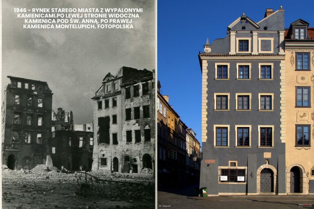Kamienica Montelupich przed i po odbudowie – Stare Miasto Warszawa